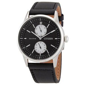 NWT Authentic Citizen Eco-Drive Black Dial Black Leather Men's Watch